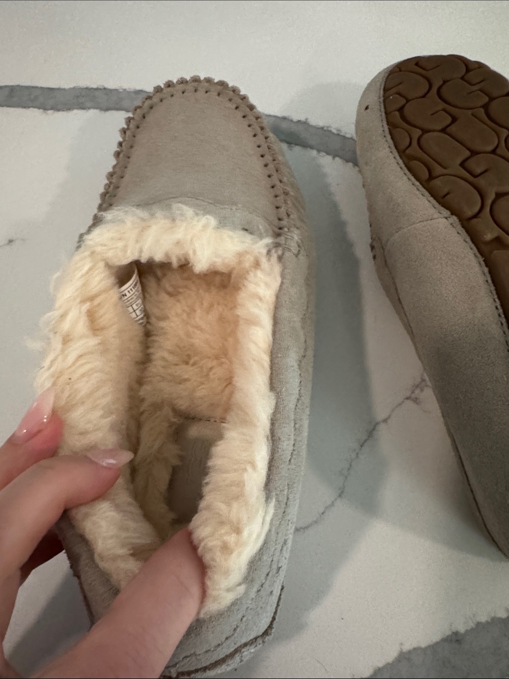 UGG Faux-Suede Shearling Moccasin Slippers in Light Taupe - Picture 5 of 7